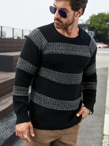 Manfinity Casual Kleurblok Mannentrui - Zwart - Bekijken 1