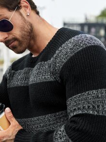Manfinity Casual Kleurblok Mannentrui - Zwart - Bekijken 5
