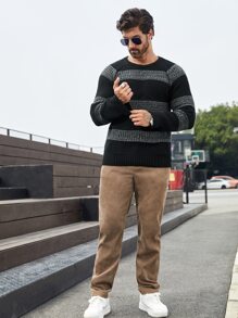 Manfinity Casual Kleurblok Mannentrui - Zwart - Bekijken 6