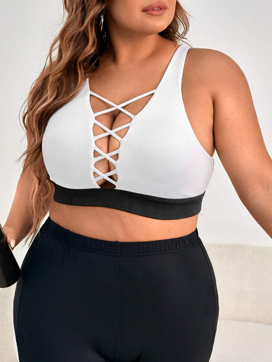 Gameset SHEIN Sport Plus Medium Support Criss Cross Front Sports Bra - White - View 1