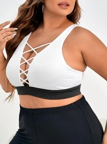 Gameset SHEIN Sport Plus Medium Support Criss Cross Front Sports Bra - White - View 4