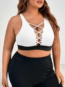 Gameset SHEIN Sport Plus Medium Support Criss Cross Front Sports Bra - White - View 5