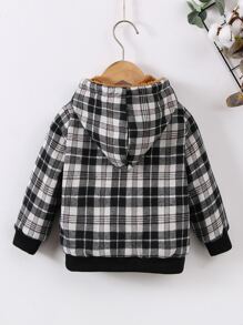 小男童格紋印花毛絨內襯連帽夾克
