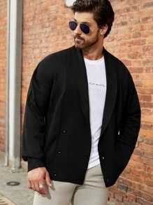 Manfinity Men Shawl Collar Double Breasted Cardigan - Black - View 2