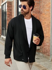 Manfinity Men Shawl Collar Double Breasted Cardigan - Black - View 4