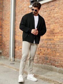 Manfinity Men Shawl Collar Double Breasted Cardigan - Black - View 5