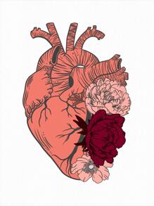 L'Amour Morbide Floral & Heart Graphic Drop Shoulder Drawstring Hoodie - White - View 2