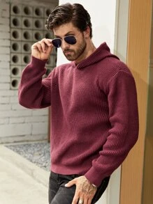 Manfinity Men Solid Hooded Jumper - Burgundy - View 4