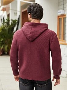 Manfinity Men Solid Hooded Jumper - Burgundy - View 2