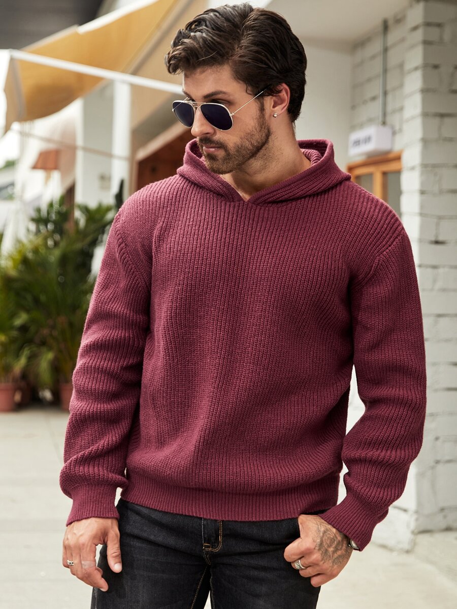 Manfinity Men Solid Hooded Jumper - Burgundy - View 1