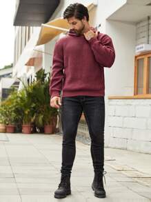 Manfinity Men Solid Hooded Jumper - Burgundy - View 5