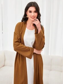 Mulvari Solid Belted Longline Coat - Brown - View 3