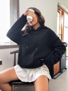 SHEIN Unity Capucha con estampado floral con slogan de hombros caídos con cordón - Negro - Ver 2