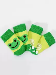 4pcs Frog Print Anti-slip Pet Socks - Green - View 1