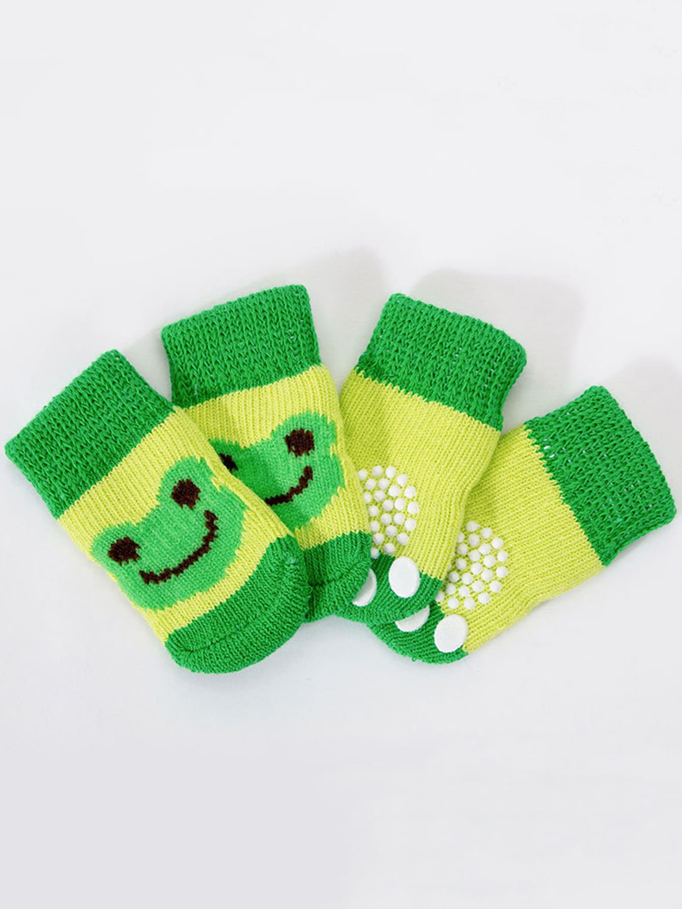 4pcs Frog Print Anti-slip Pet Socks - Green - View 1