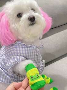 4pcs Frog Print Anti-slip Pet Socks - Green - View 2