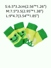 4pcs Frog Print Anti-slip Pet Socks - Green - View 3