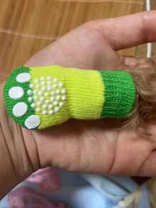 4pcs Frog Print Anti-slip Pet Socks - Green - View 4