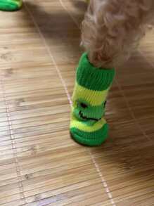 4pcs Frog Print Anti-slip Pet Socks - Green - View 5