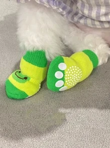 4pcs Frog Print Anti-slip Pet Socks - Green - View 7