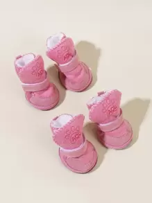 4只装羊毛宠物户外保暖雪地靴，适合小型/中型宠物室内/室外穿着的保暖鞋 - 粉色 - 查看 10