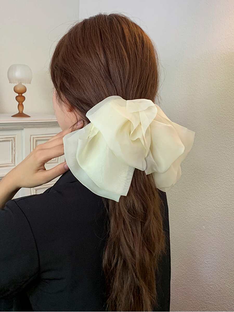 1入組女士黑/紫/粉色網狀雲形髮夾，配彈簧蝴蝶結 - 白色 - 查看 1