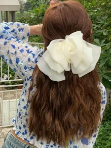 1入組女士黑/紫/粉色網狀雲形髮夾，配彈簧蝴蝶結 - 白色 - 查看 3