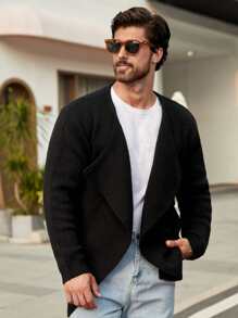 Manfinity Men Solid Casual Design Cardigan - Black - View 3