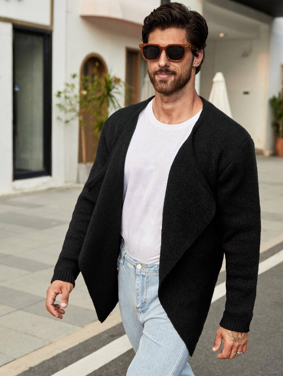 Manfinity Men Solid Casual Design Cardigan - Black - View 1