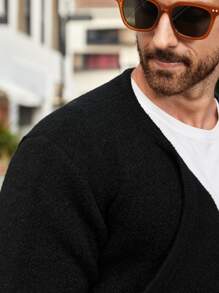 Manfinity Men Solid Casual Design Cardigan - Black - View 5