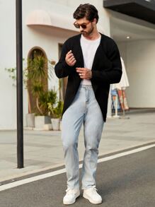 Manfinity Men Solid Casual Design Cardigan - Black - View 6