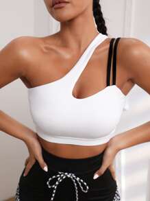 Yoga Trendy Sujetador deportivo de un hombro con abertura - Blanco - Ver 1