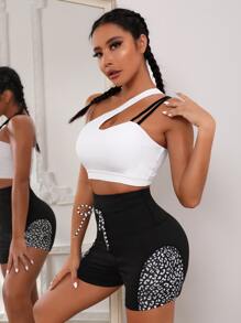 Yoga Trendy Sujetador deportivo de un hombro con abertura - Blanco - Ver 3