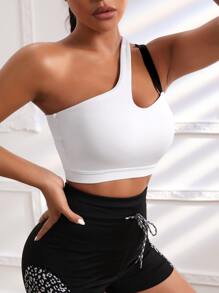 Yoga Trendy Sujetador deportivo de un hombro con abertura - Blanco - Ver 4