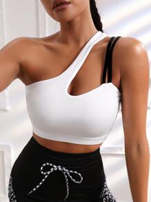 Yoga Trendy Sujetador deportivo de un hombro con abertura - Blanco - Ver 6