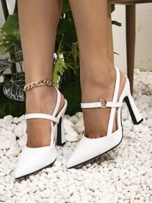 Women's Pointed Toe Slip-On Hollow Out Elegant Party High Heel Shoes, Fashion Versatile Backless Pumps, Black, White, Blue, Suitable For Spring, Autumn - White - View 5