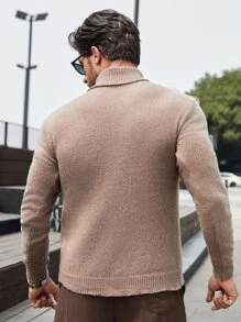Manfinity Men Turtleneck Cable Knit Jumper - Khaki - View 2