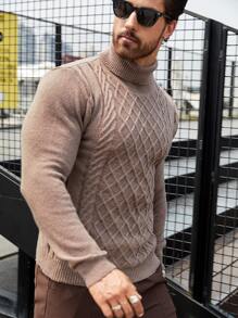 Manfinity Men Turtleneck Cable Knit Jumper - Khaki - View 3