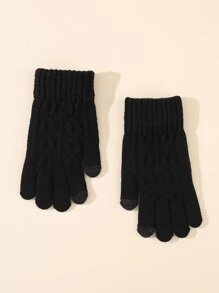 Solid Touch Screen Back Winter Gloves - Black - View 3
