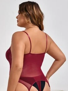 Plus 4pack Plant Lace Underwire Garter Lingerie Set Without Liner - Burgundy - View 2