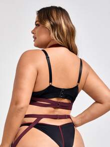 Exotic-Bondage Plus Mesh Pearl Detail Cut Out Lingerie Set Without Liner - Maroon - View 2