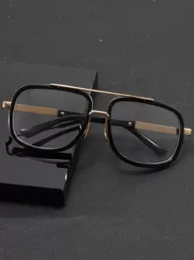 Men Square Frame Eyeglasses Clear Glasses Accessories - Black - View 7