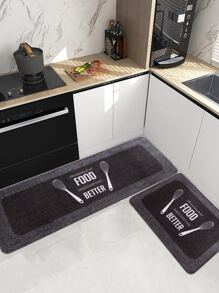 1 pieza de alfombra gris para piso de cocina con impresión de texto, alfombra rectangular suave de terciopelo cristalino antideslizante y absorbente para la cocina, comedor, sala de estar y decoración de habitaciones