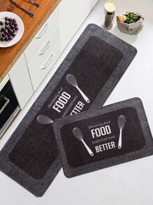 1 pieza de alfombra gris para piso de cocina con impresión de texto, alfombra rectangular suave de terciopelo cristalino antideslizante y absorbente para la cocina, comedor, sala de estar y decoración de habitaciones