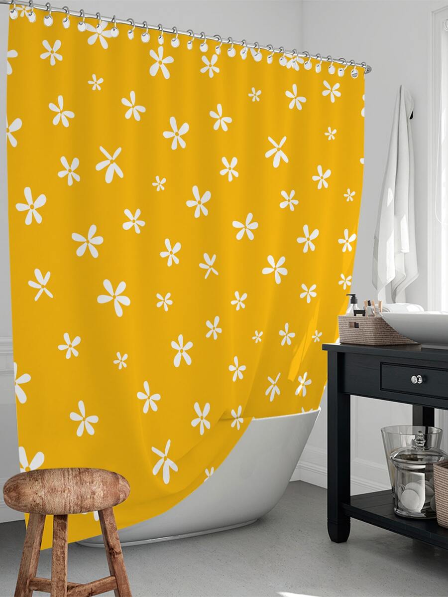 Flower Print Shower Curtain - Yellow - View 1