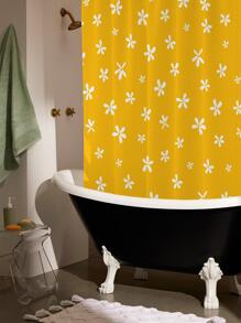 Flower Print Shower Curtain - Yellow - View 2