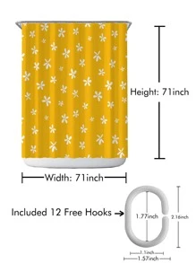 Flower Print Shower Curtain - Yellow - View 3