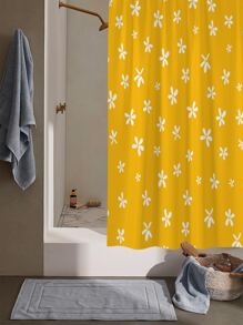 Flower Print Shower Curtain - Yellow - View 4