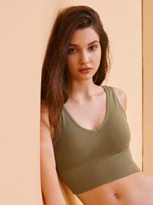 LUVLETTE Solid Ribbed Bralet - Army Green - View 8