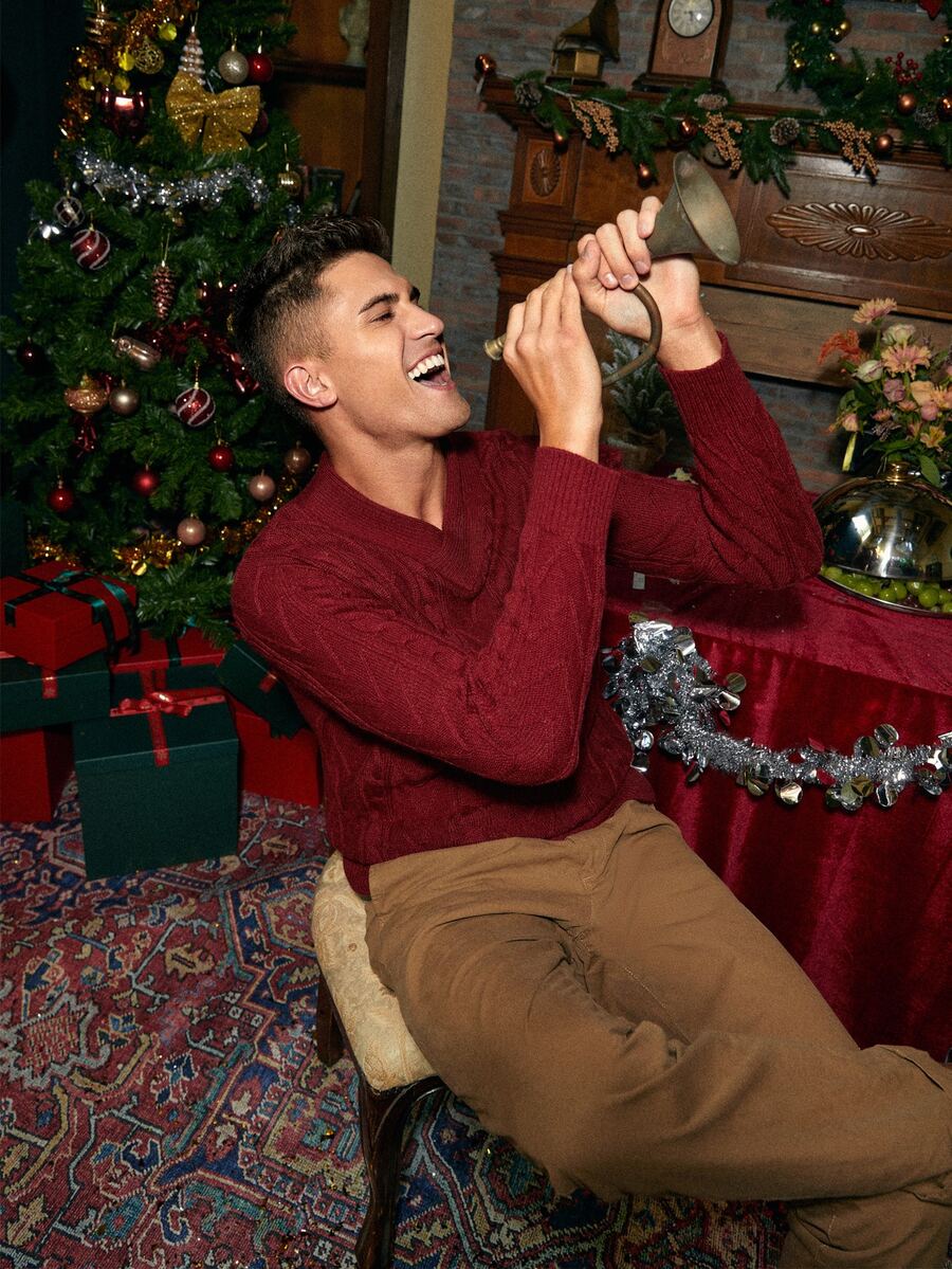 Manfinity Men Cable Knit Jumper - Burgundy - View 1